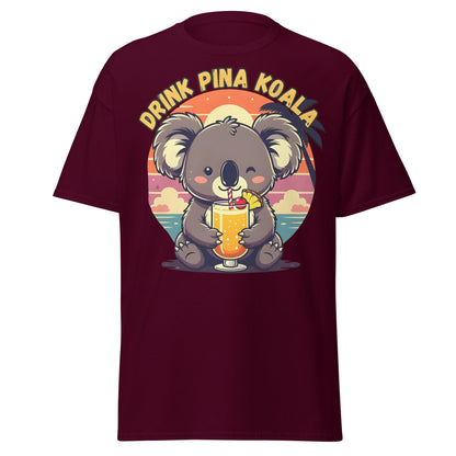 Drink Pina Koala T-Shirt - Cute Koala Pina Colada Tee - Maroon - T-Shirts Online