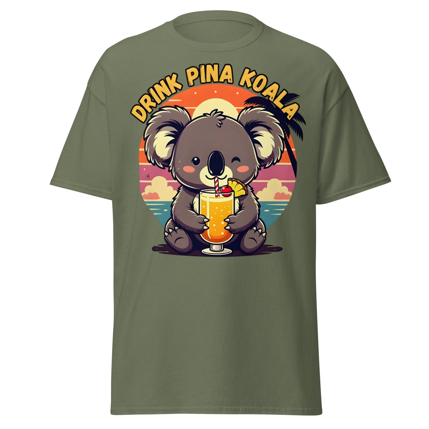Drink Pina Koala T-Shirt - Cute Koala Pina Colada Tee - Military Green - T-Shirts Online