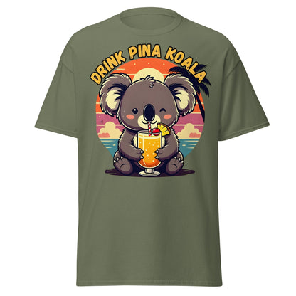 Drink Pina Koala T-Shirt - Cute Koala Pina Colada Tee - Military Green - T-Shirts Online