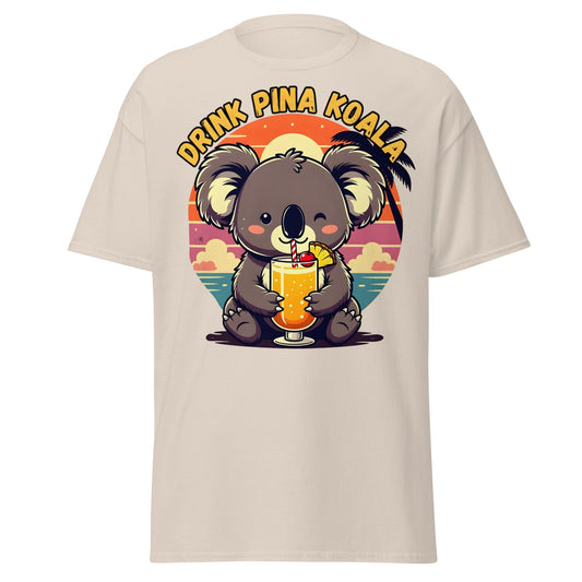 Drink Pina Koala T-Shirt - Cute Koala Pina Colada Tee - Natural - T-Shirts Online