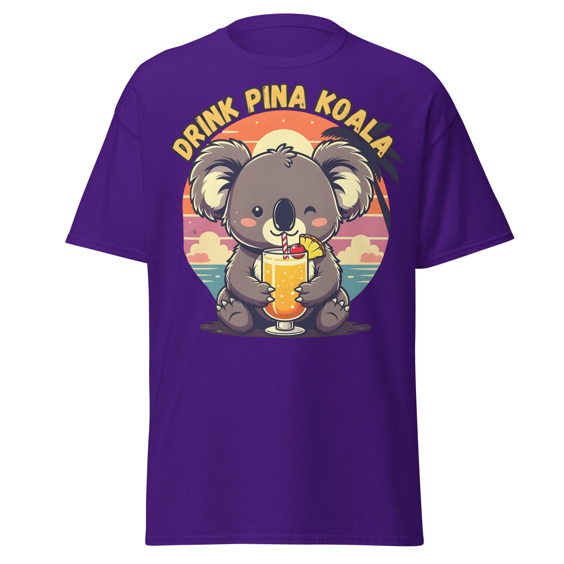 Drink Pina Koala T-Shirt - Cute Koala Pina Colada Tee - Purple - T-Shirts Online
