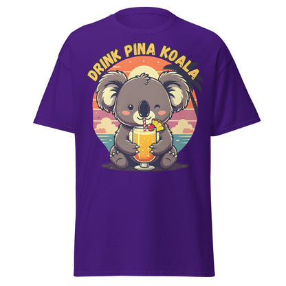 Drink Pina Koala T-Shirt - Cute Koala Pina Colada Tee - Purple - T-Shirts Online