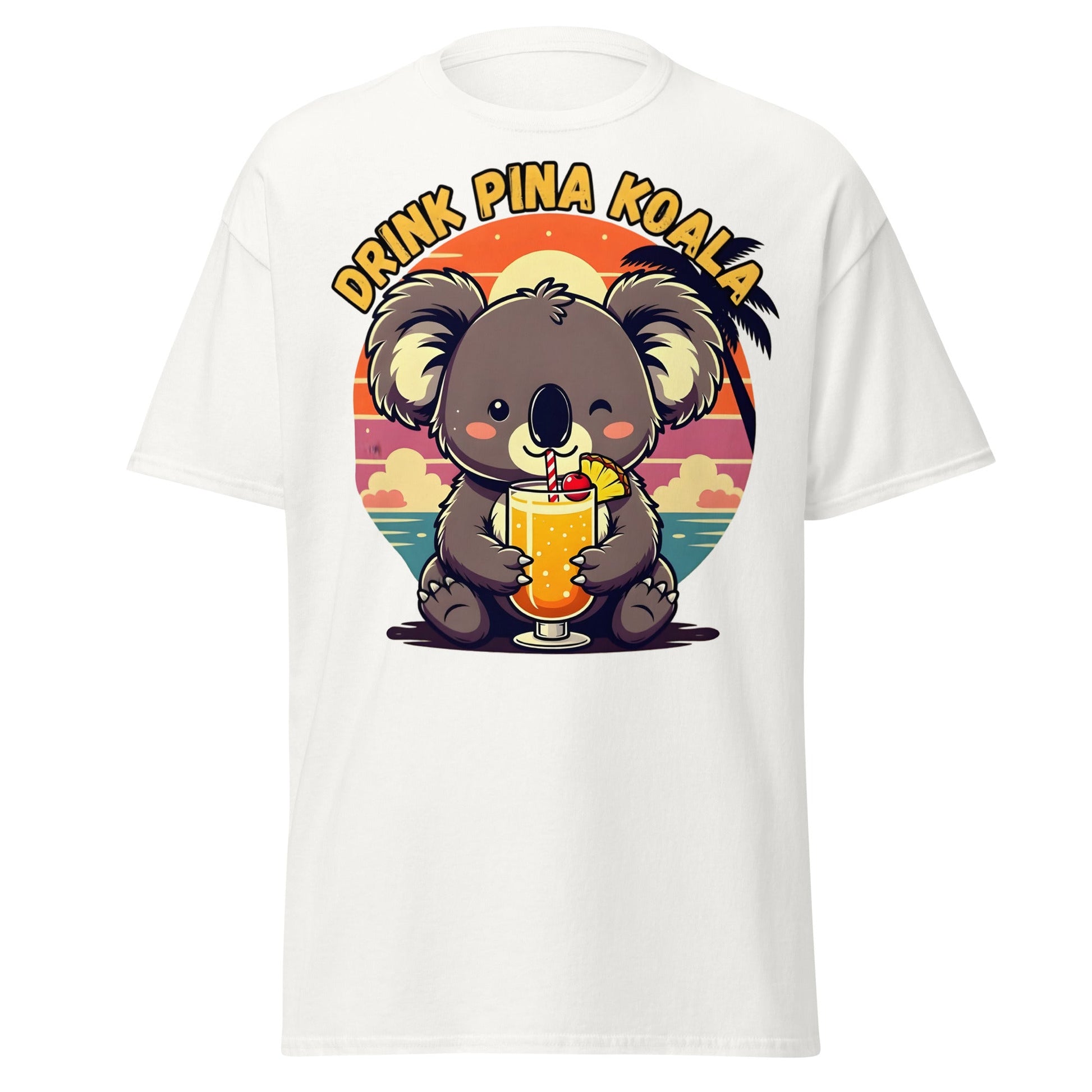 Drink Pina Koala T-Shirt - Cute Koala Pina Colada Tee - White - T-Shirts Online