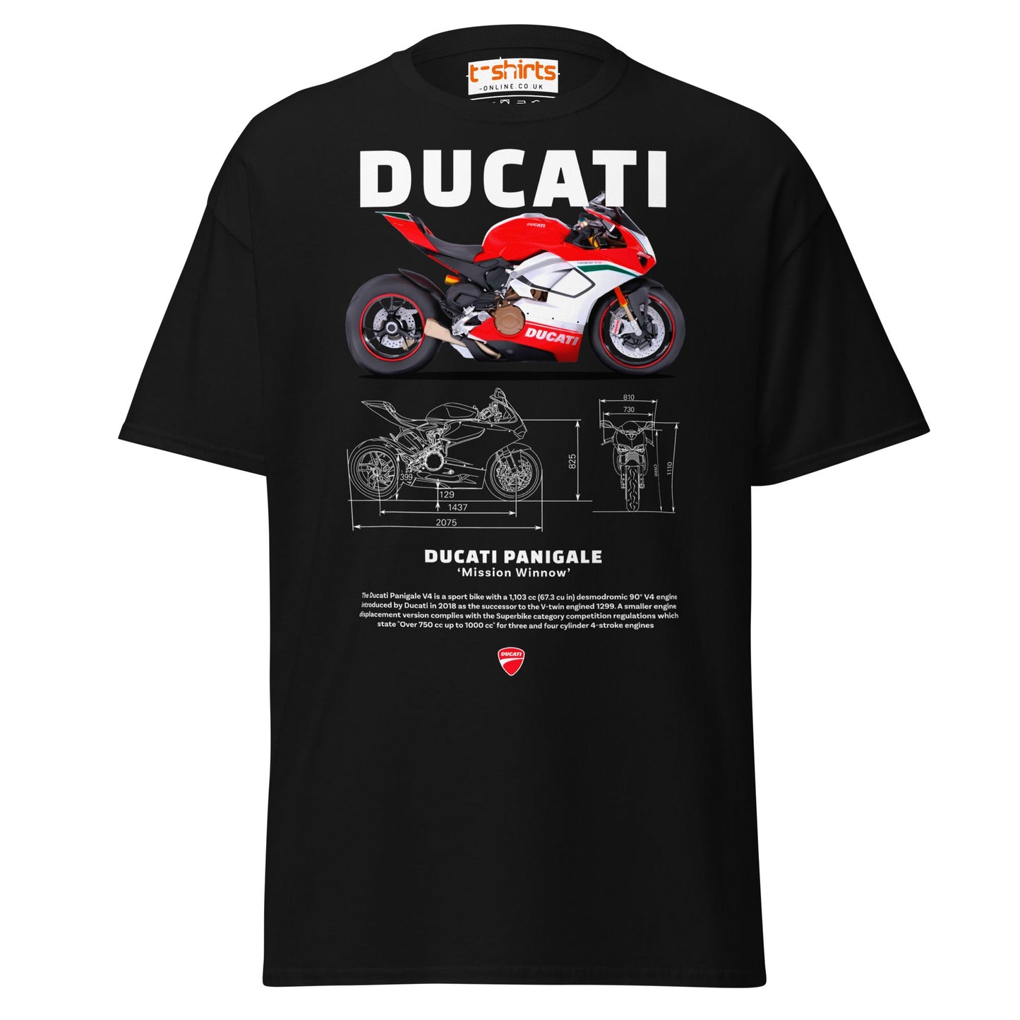 Ducati Panigale V4 T-Shirt | Superbike Blueprint Tee - Black - T-Shirts Online