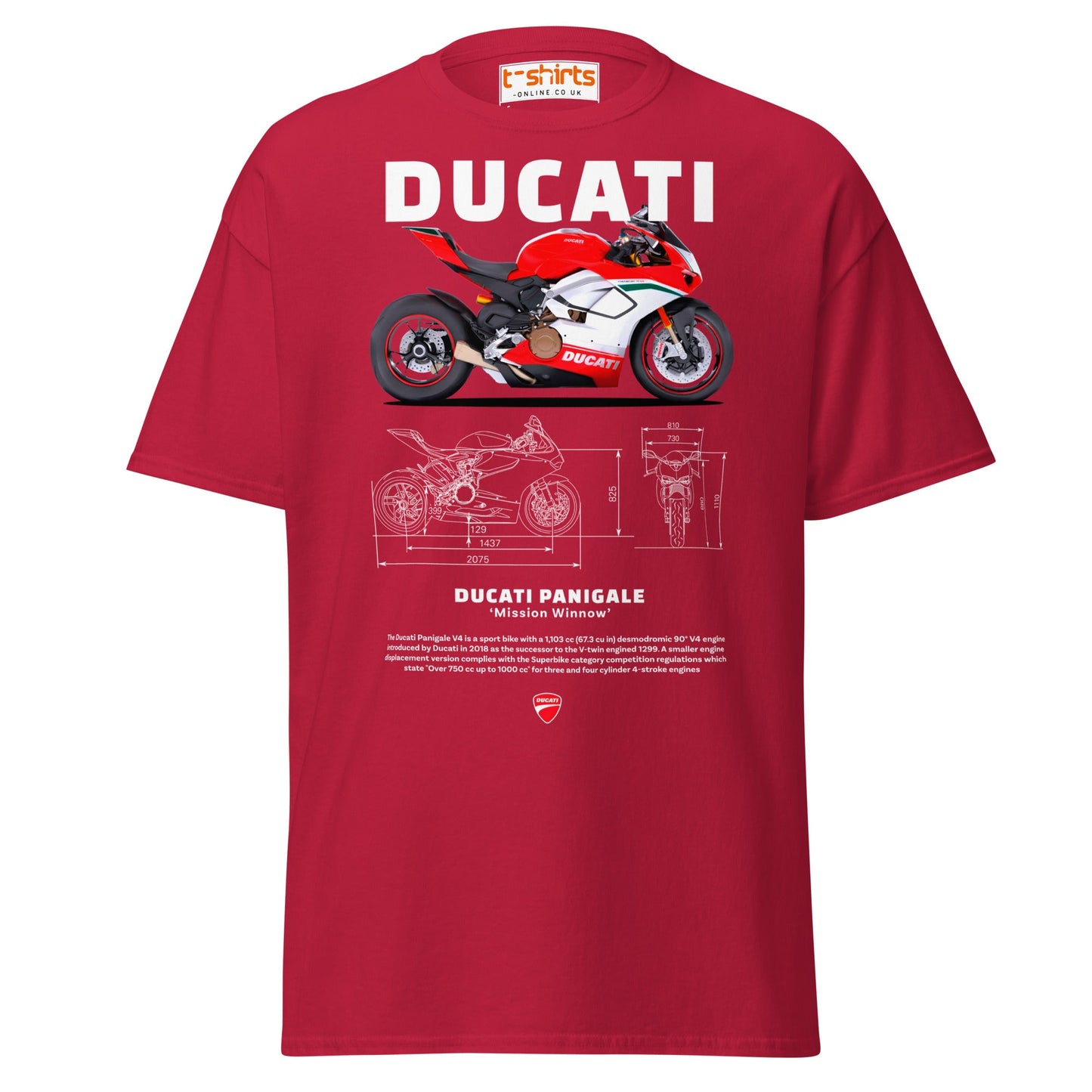 Ducati Panigale V4 T-Shirt | Superbike Blueprint Tee - Cardinal - T-Shirts Online