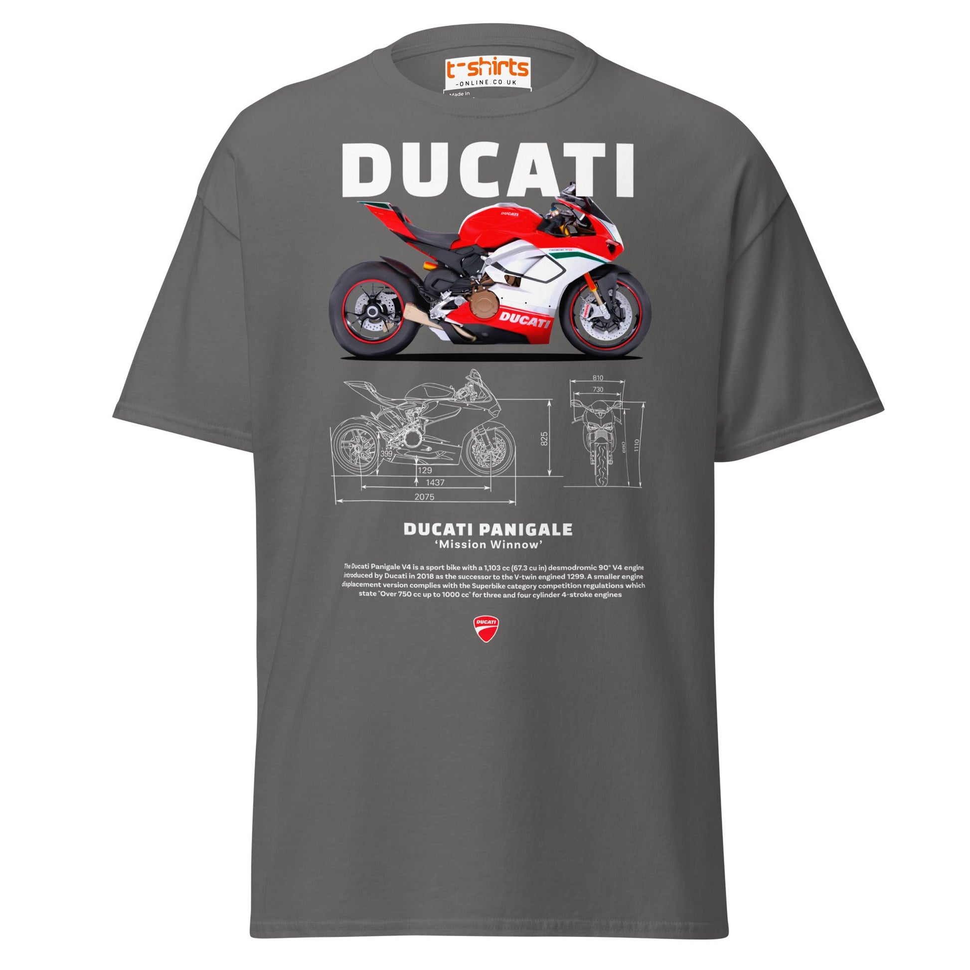 Ducati Panigale V4 T-Shirt | Superbike Blueprint Tee - Charcoal - T-Shirts Online