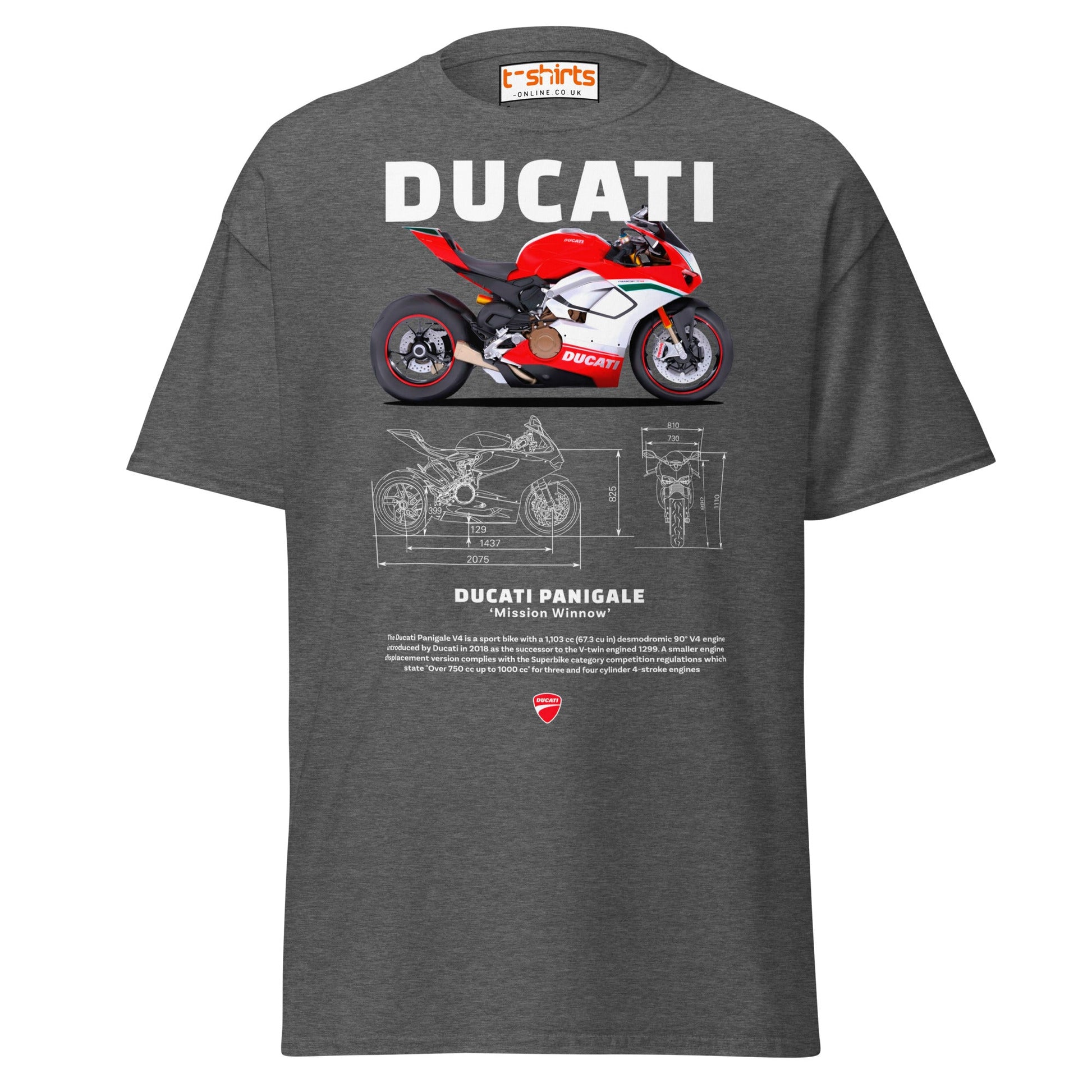 Ducati Panigale V4 T-Shirt | Superbike Blueprint Tee - Dark Heather - T-Shirts Online