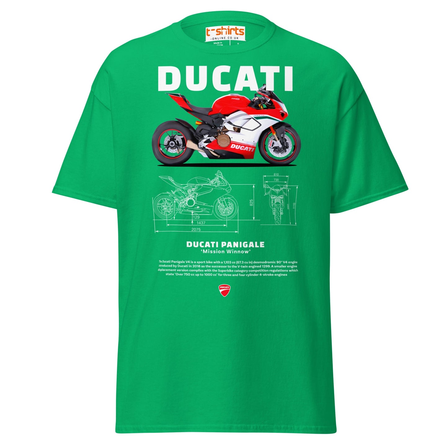 Ducati Panigale V4 T-Shirt | Superbike Blueprint Tee - Irish Green - T-Shirts Online