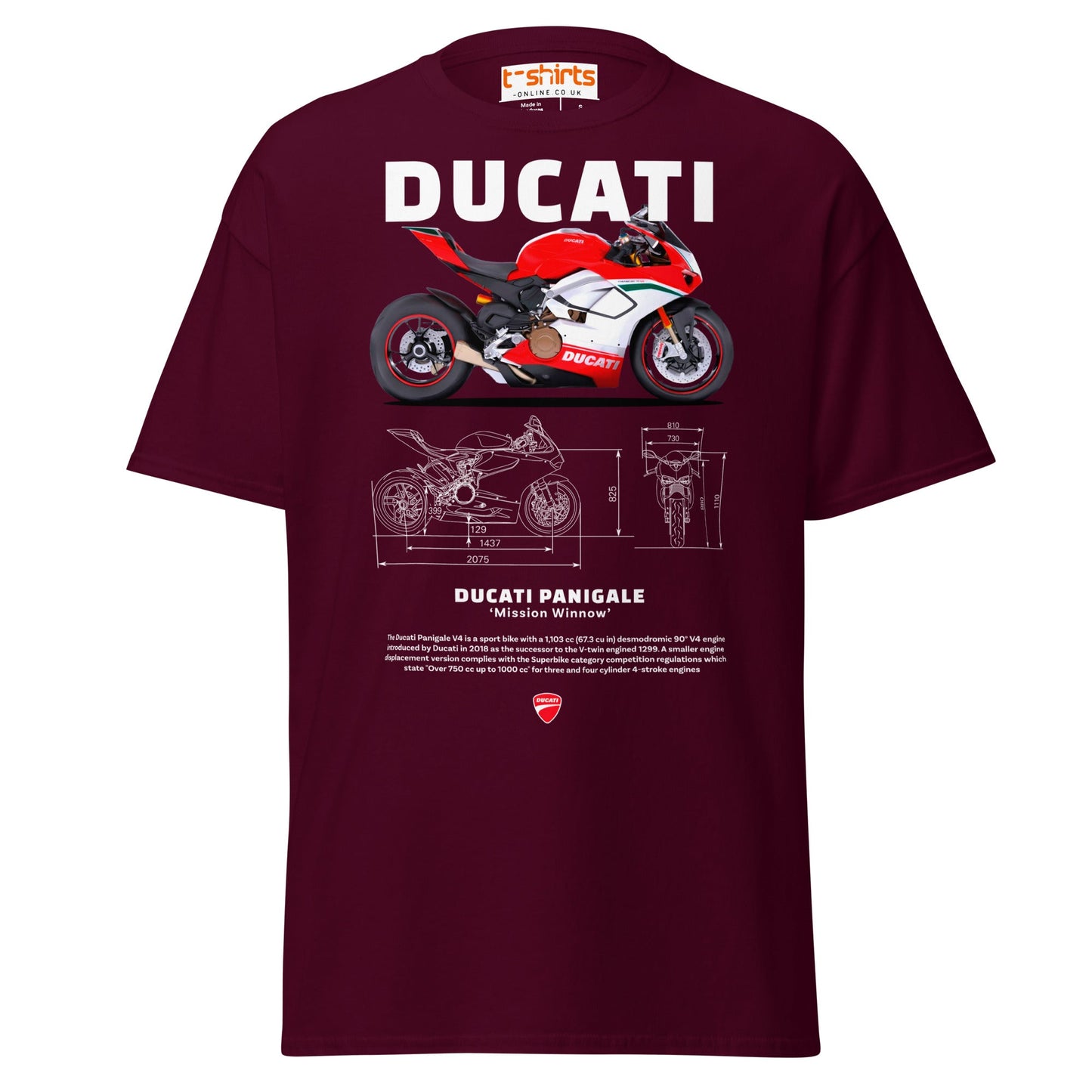 Ducati Panigale V4 T-Shirt | Superbike Blueprint Tee - Maroon - T-Shirts Online