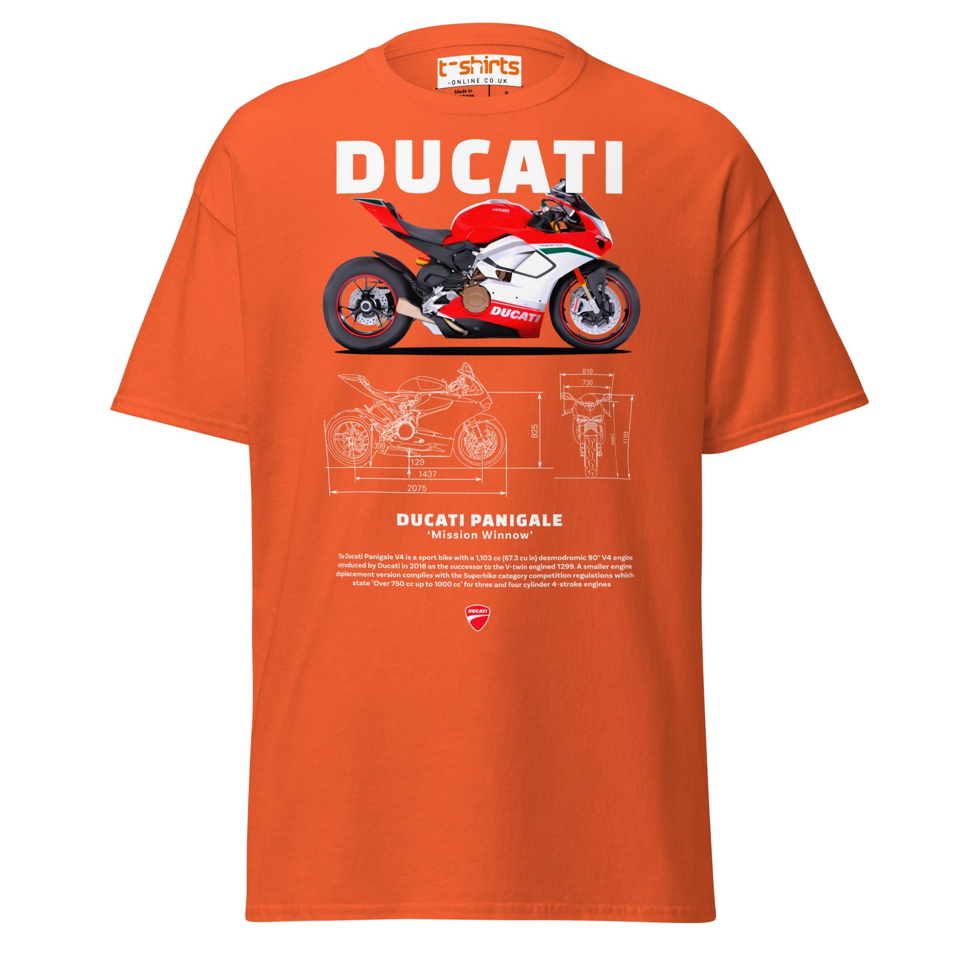 Ducati Panigale V4 T-Shirt | Superbike Blueprint Tee - Orange - T-Shirts Online