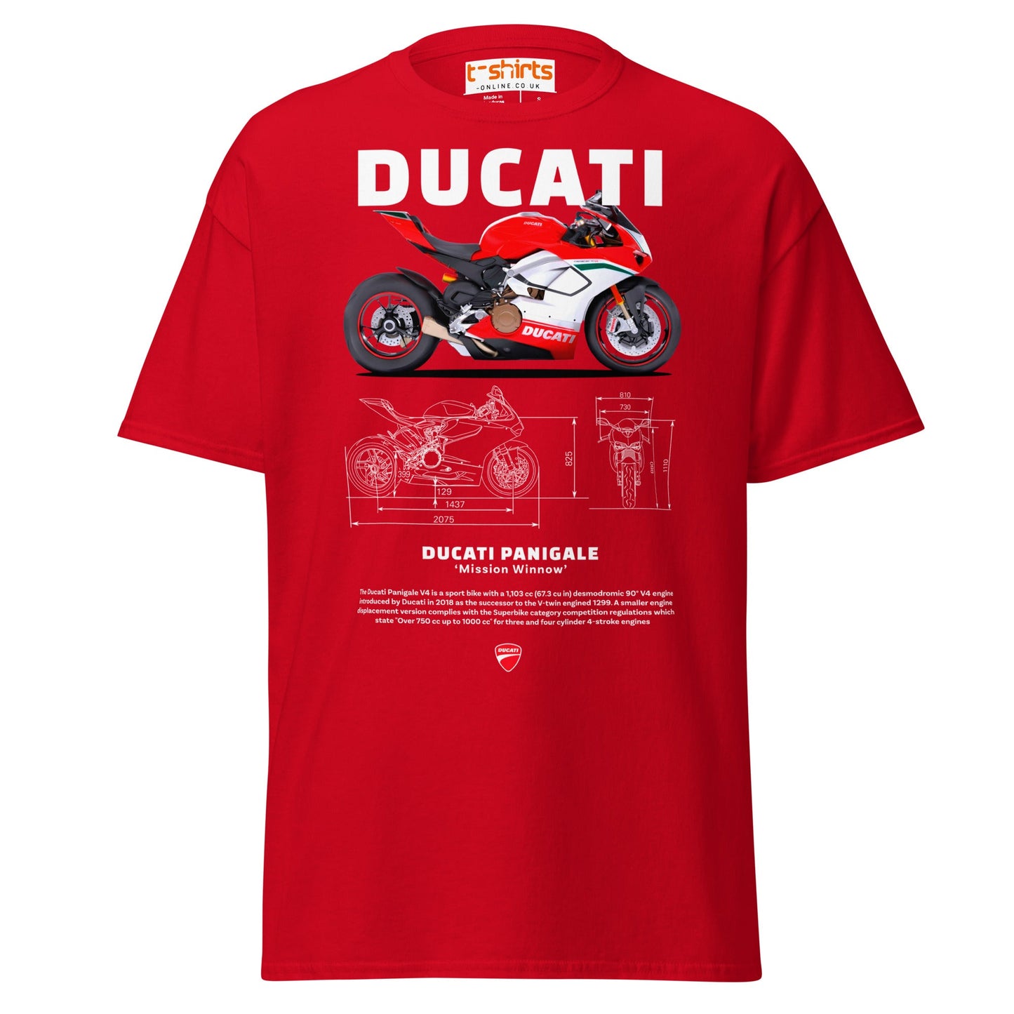 Ducati Panigale V4 T-Shirt | Superbike Blueprint Tee - Red - T-Shirts Online