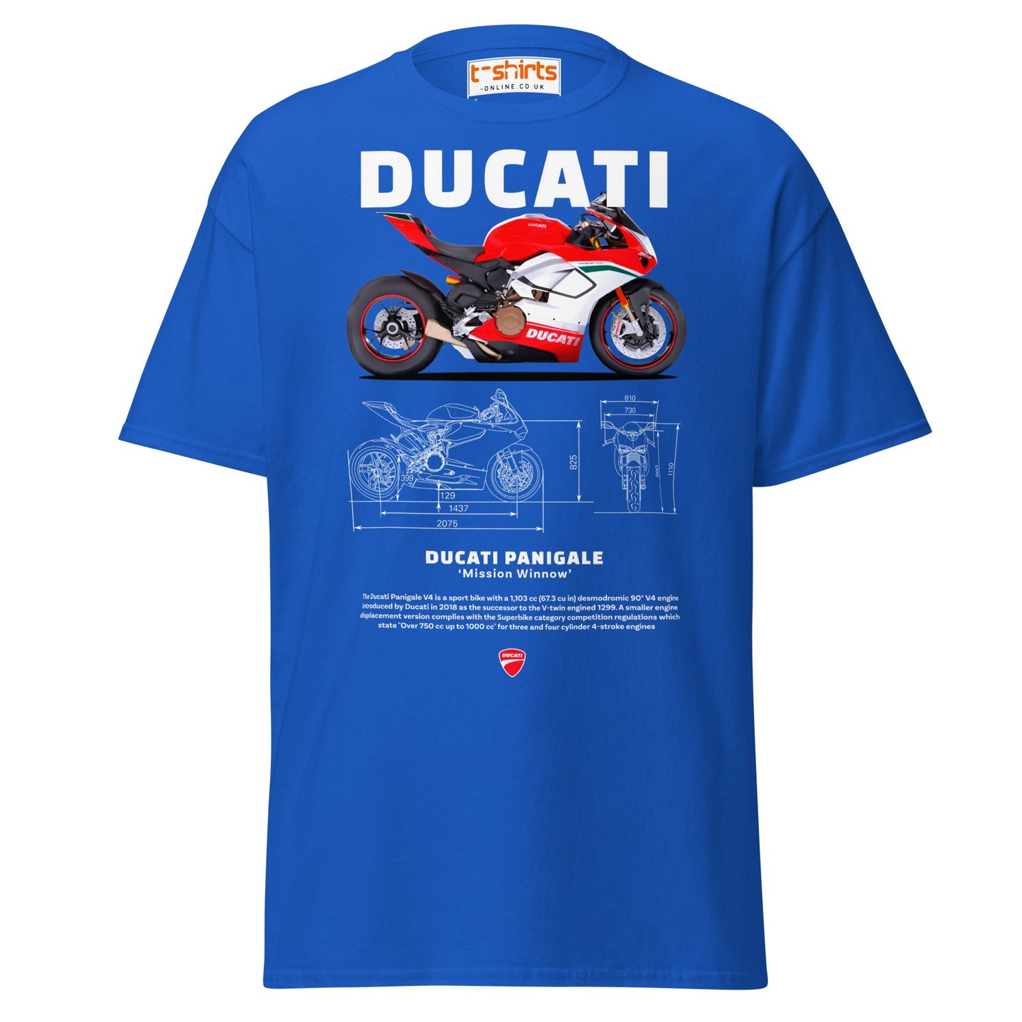 Ducati Panigale V4 T-Shirt | Superbike Blueprint Tee - Royal - T-Shirts Online