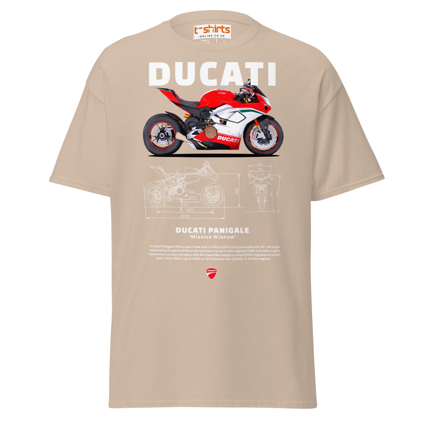 Ducati Panigale V4 T-Shirt | Superbike Blueprint Tee - Sand - T-Shirts Online