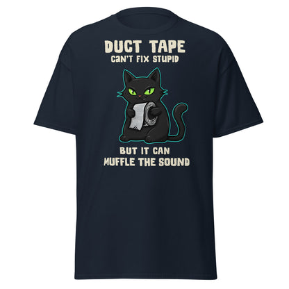 Duct Tape Can't Fix Stupid Cat T-Shirt - Funny Sarcasm - Navy - T-Shirts Online