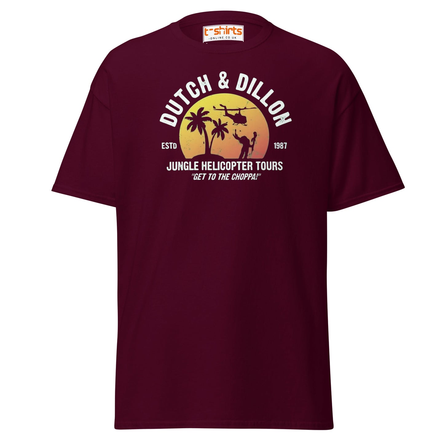 Dutch & Dillon Jungle Tours T-Shirt | Retro Movie Tee - Maroon - T-Shirts Online
