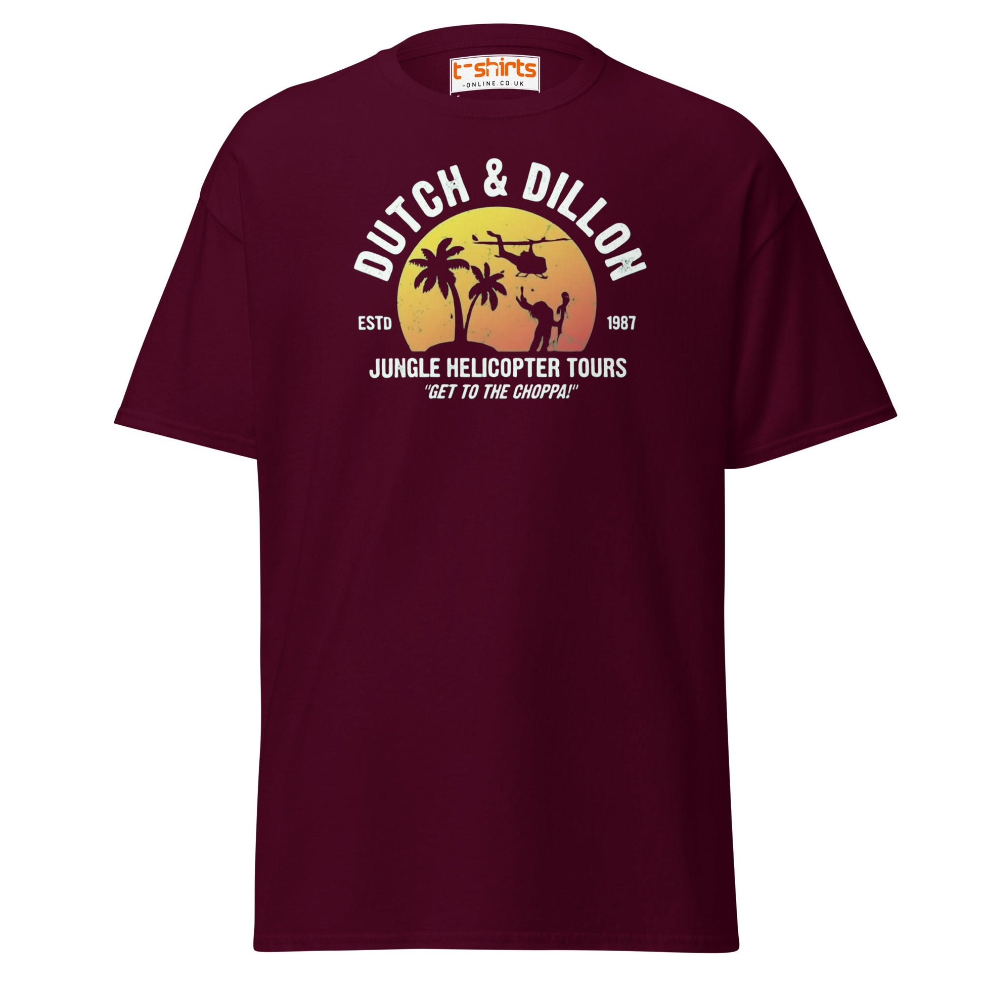 Dutch & Dillon Jungle Tours T-Shirt | Retro Movie Tee - Maroon - T-Shirts Online