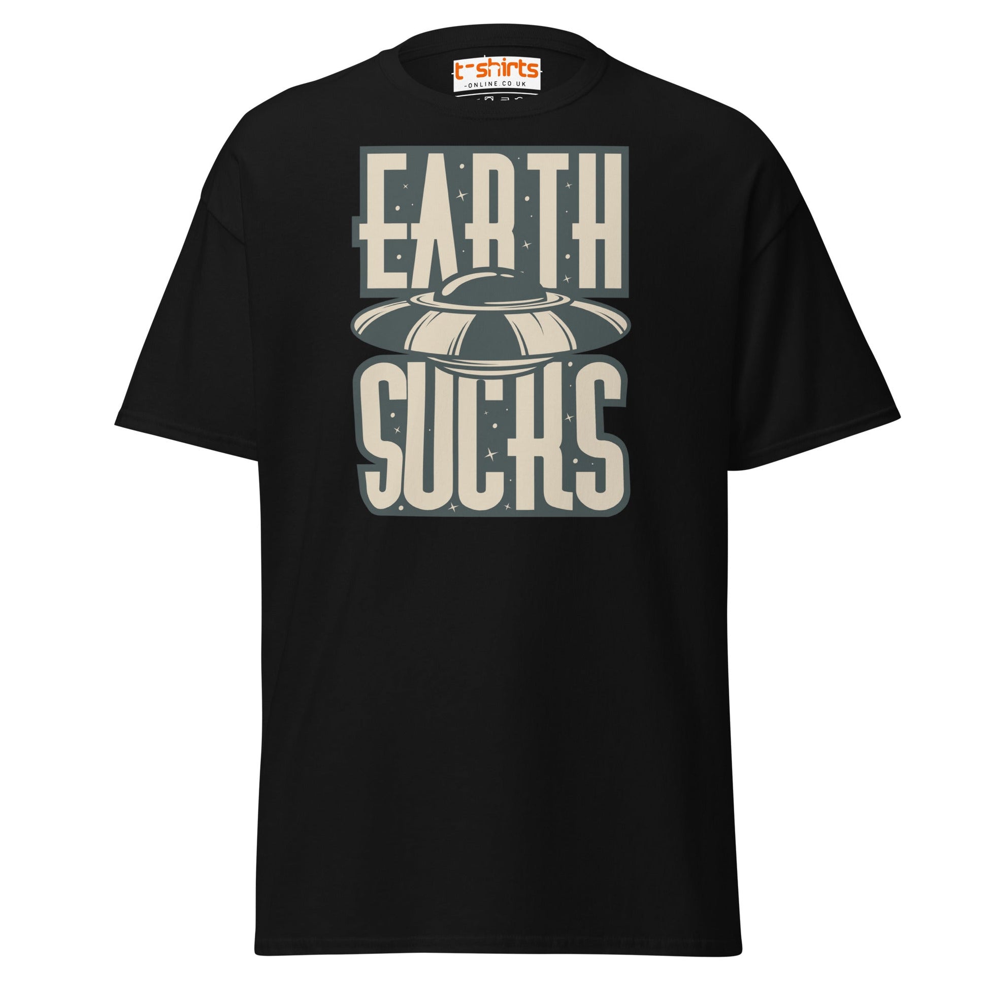 Earth Sucks T-Shirt | Funny UFO Alien Graphic Tee - Black - T-Shirts Online