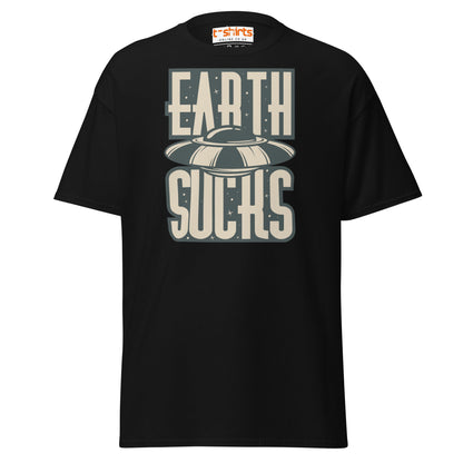 Earth Sucks T-Shirt | Funny UFO Alien Graphic Tee - Black - T-Shirts Online