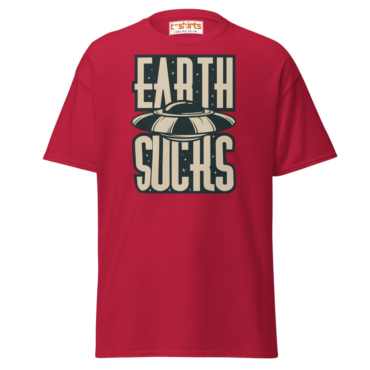 Earth Sucks T-Shirt | Funny UFO Alien Graphic Tee - Cardinal - T-Shirts Online
