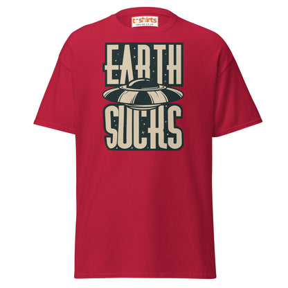 Earth Sucks T-Shirt | Funny UFO Alien Graphic Tee - Cardinal - T-Shirts Online