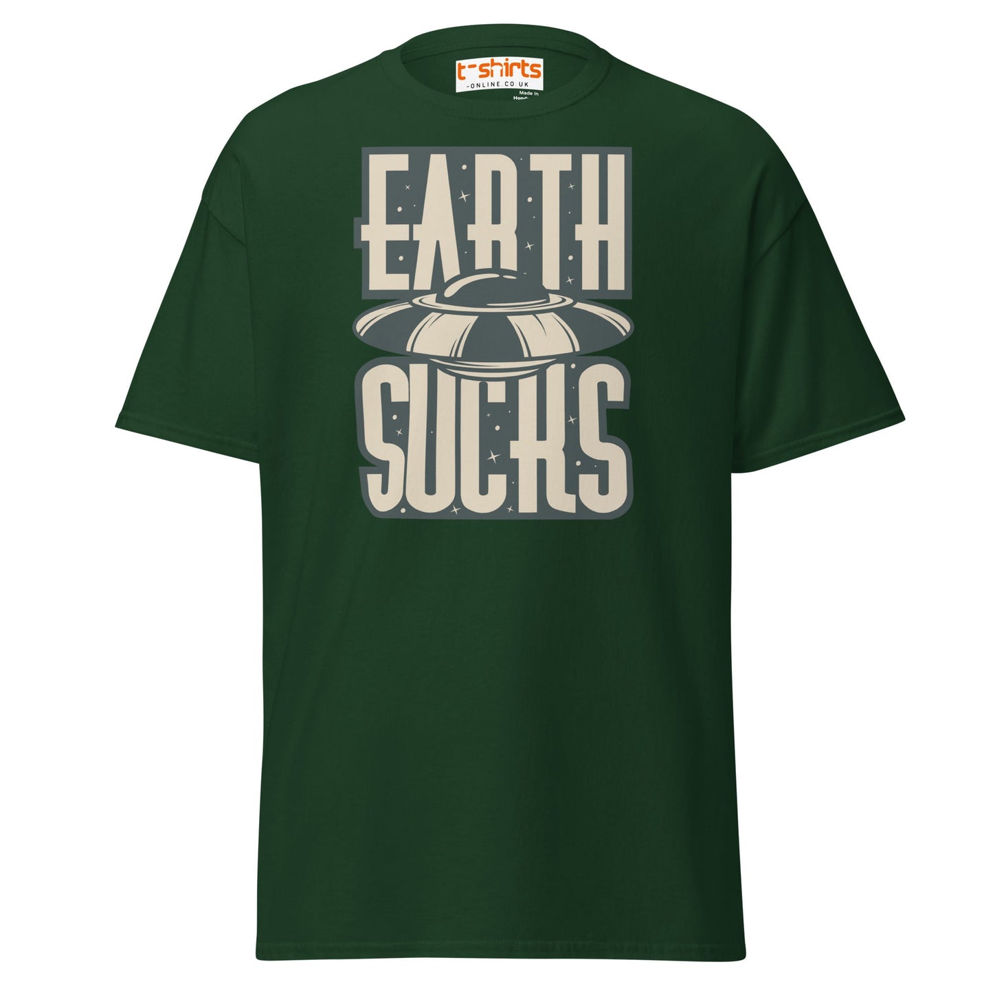 Earth Sucks T-Shirt | Funny UFO Alien Graphic Tee - Forest Green - T-Shirts Online