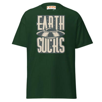 Earth Sucks T-Shirt | Funny UFO Alien Graphic Tee - Forest Green - T-Shirts Online