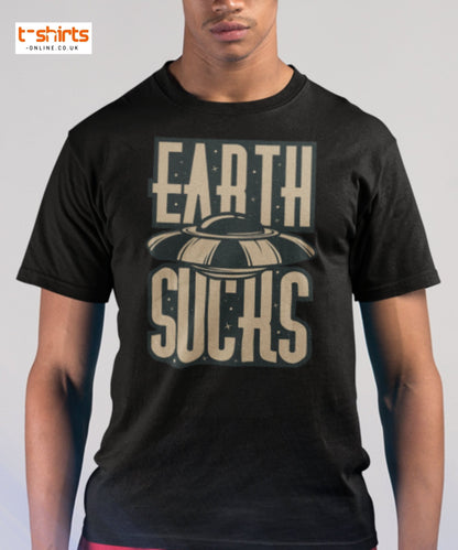 Earth Sucks T-Shirt | Funny UFO Alien Graphic Tee - Maroon - T-Shirts Online