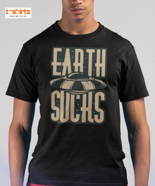 Earth Sucks T-Shirt | Funny UFO Alien Graphic Tee - Maroon - T-Shirts Online