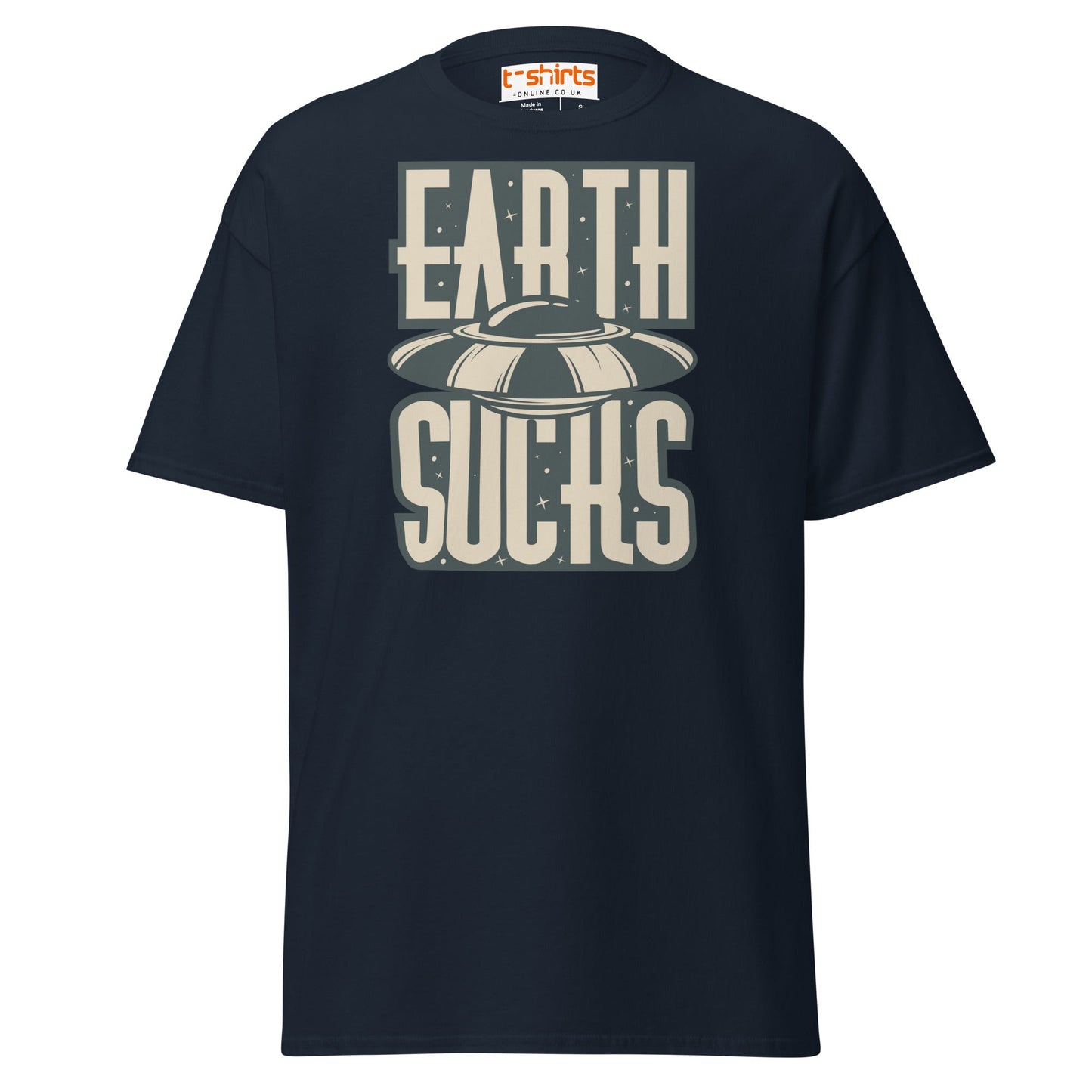 Earth Sucks T-Shirt | Funny UFO Alien Graphic Tee - Navy - T-Shirts Online