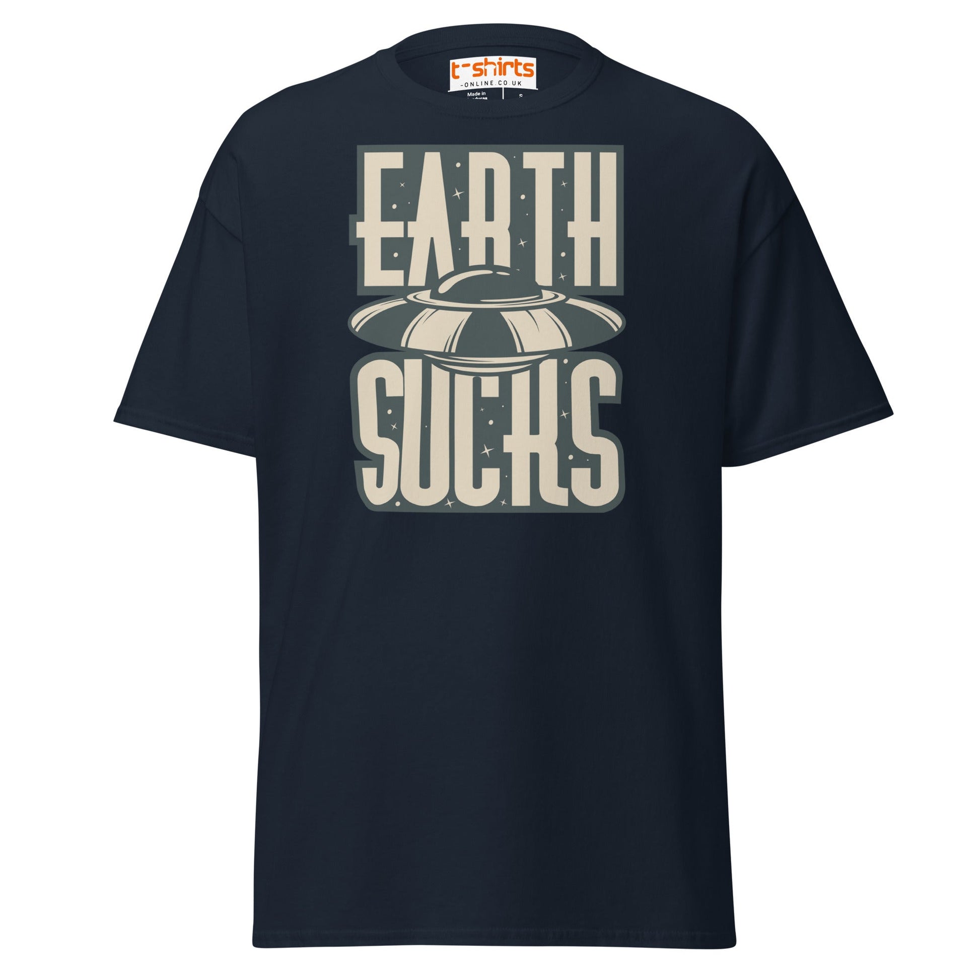 Earth Sucks T-Shirt | Funny UFO Alien Graphic Tee - Navy - T-Shirts Online