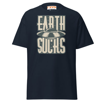 Earth Sucks T-Shirt | Funny UFO Alien Graphic Tee - Navy - T-Shirts Online