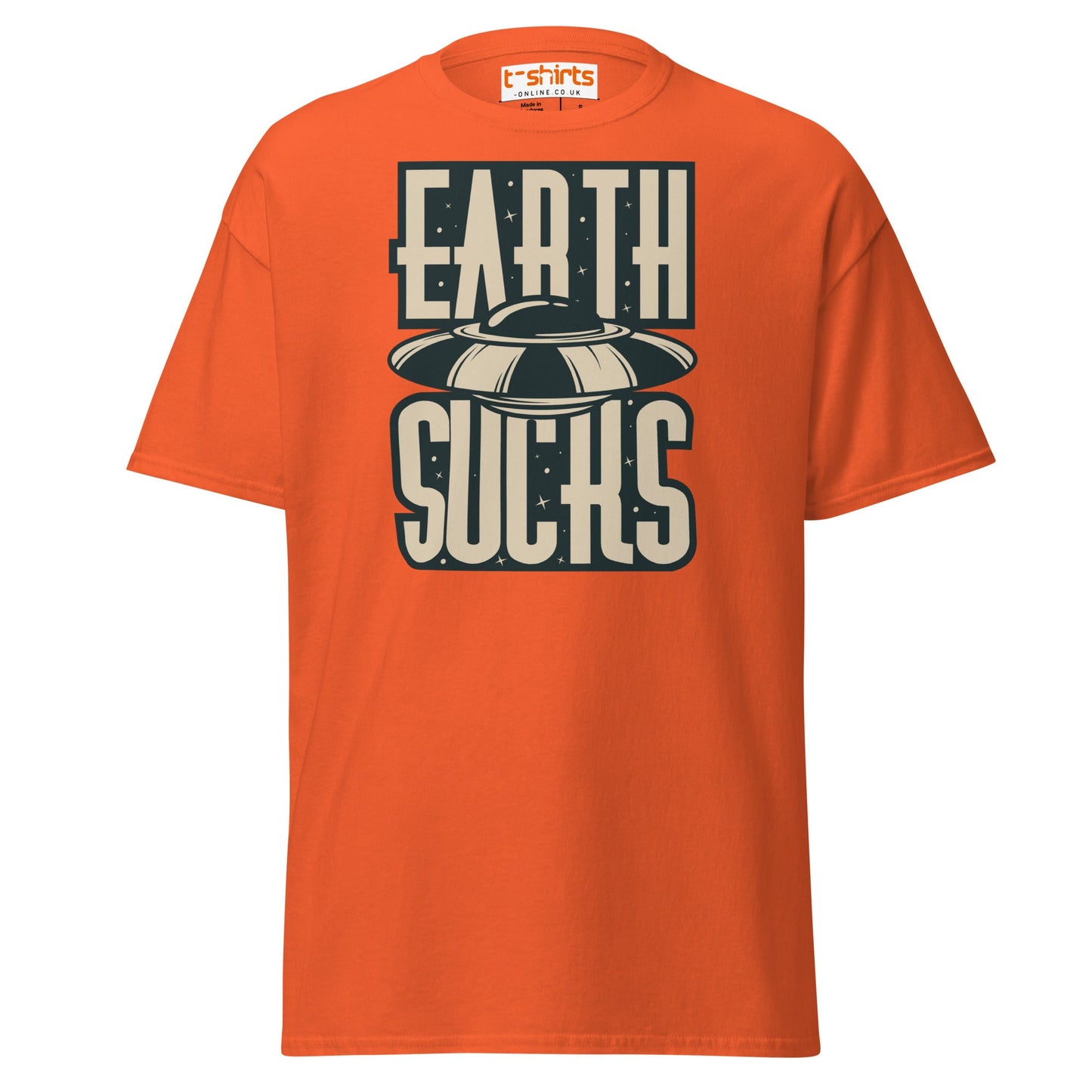 Earth Sucks T-Shirt | Funny UFO Alien Graphic Tee - Orange - T-Shirts Online