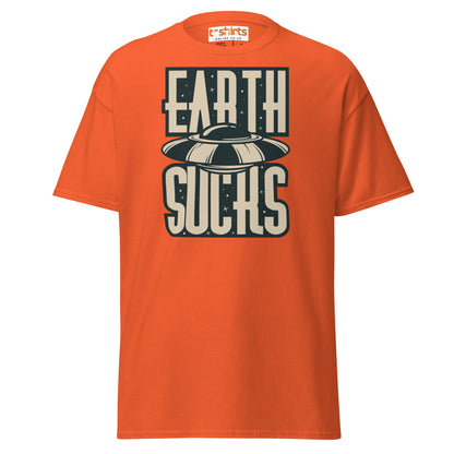 Earth Sucks T-Shirt | Funny UFO Alien Graphic Tee - Orange - T-Shirts Online