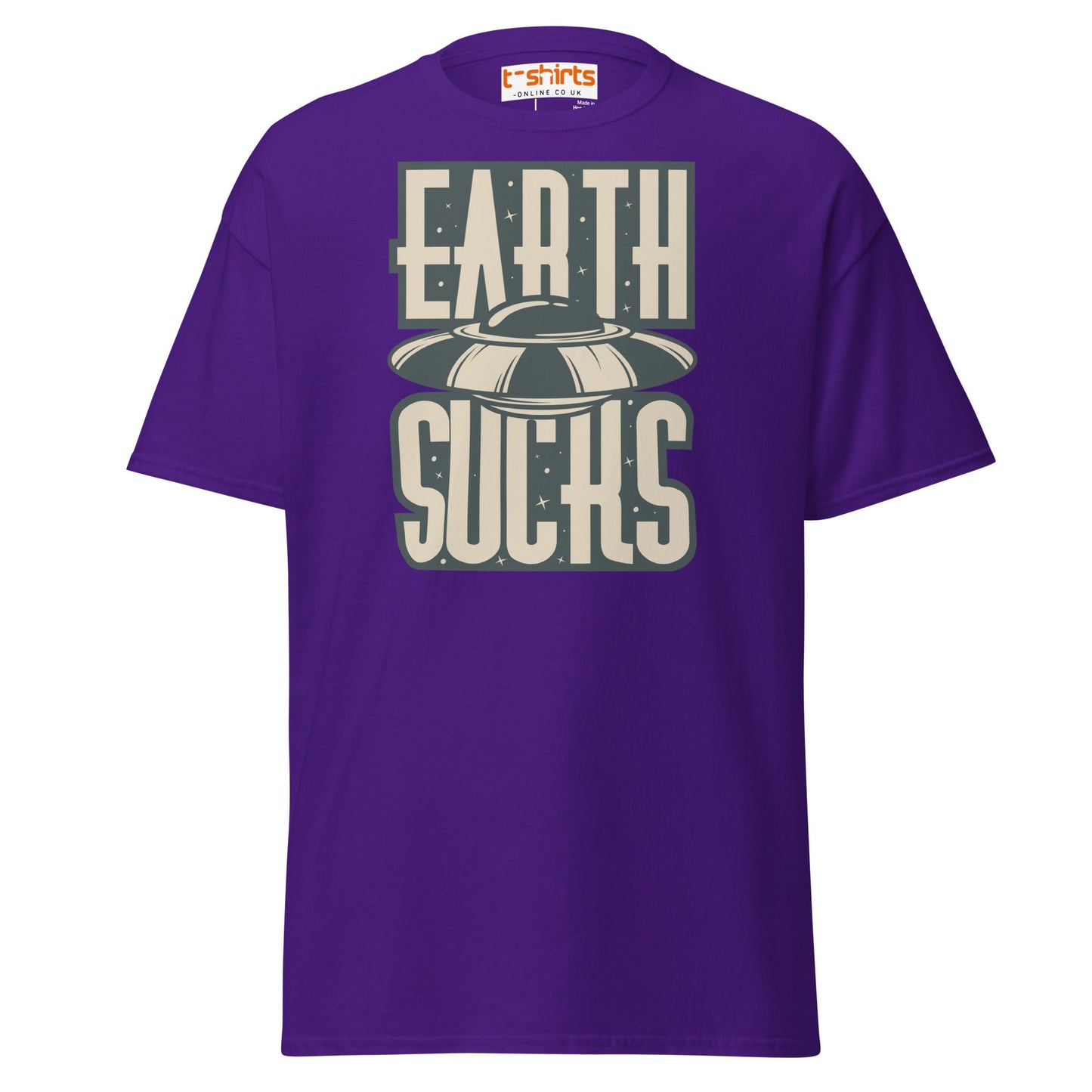 Earth Sucks T-Shirt | Funny UFO Alien Graphic Tee - Purple - T-Shirts Online