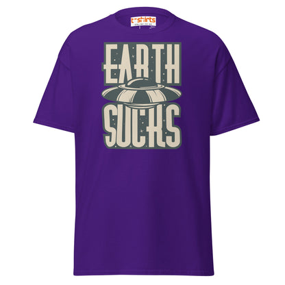 Earth Sucks T-Shirt | Funny UFO Alien Graphic Tee - Purple - T-Shirts Online