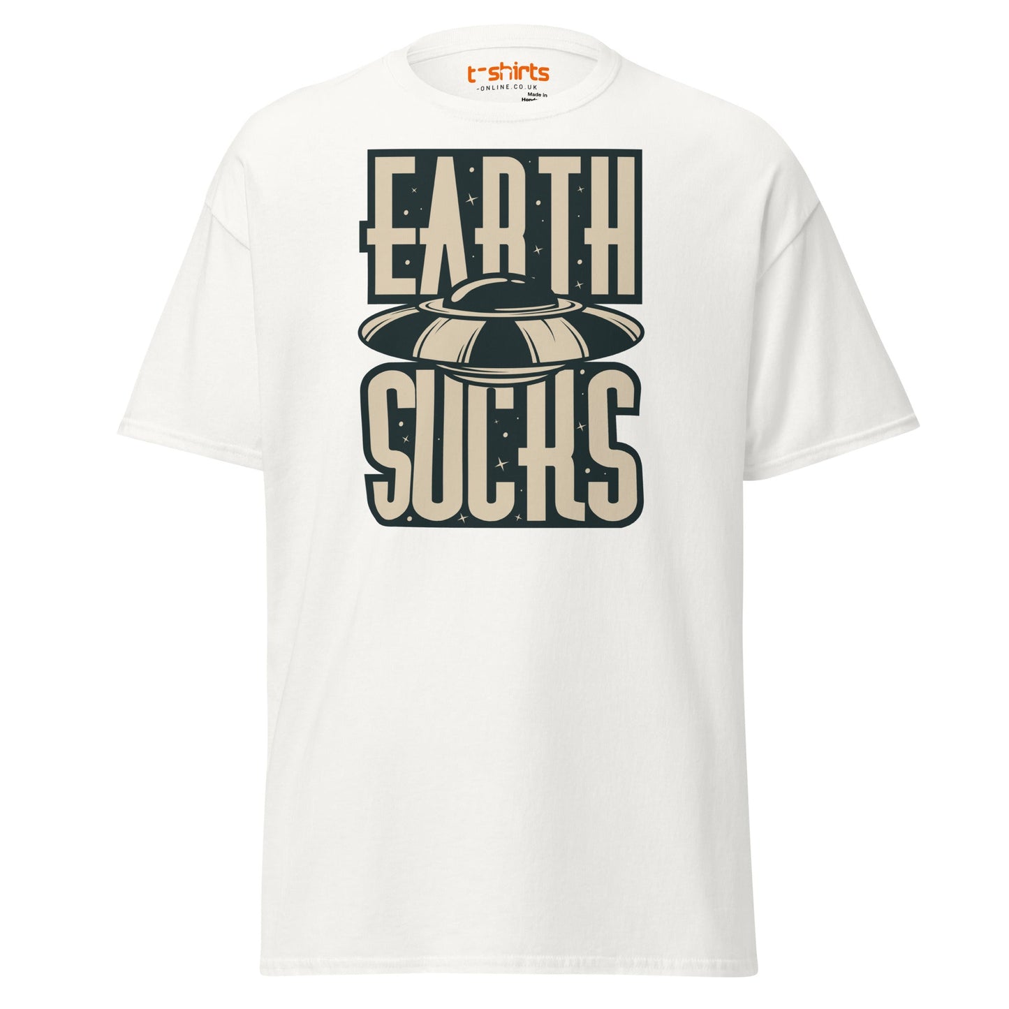 Earth Sucks T-Shirt | Funny UFO Alien Graphic Tee - White - T-Shirts Online