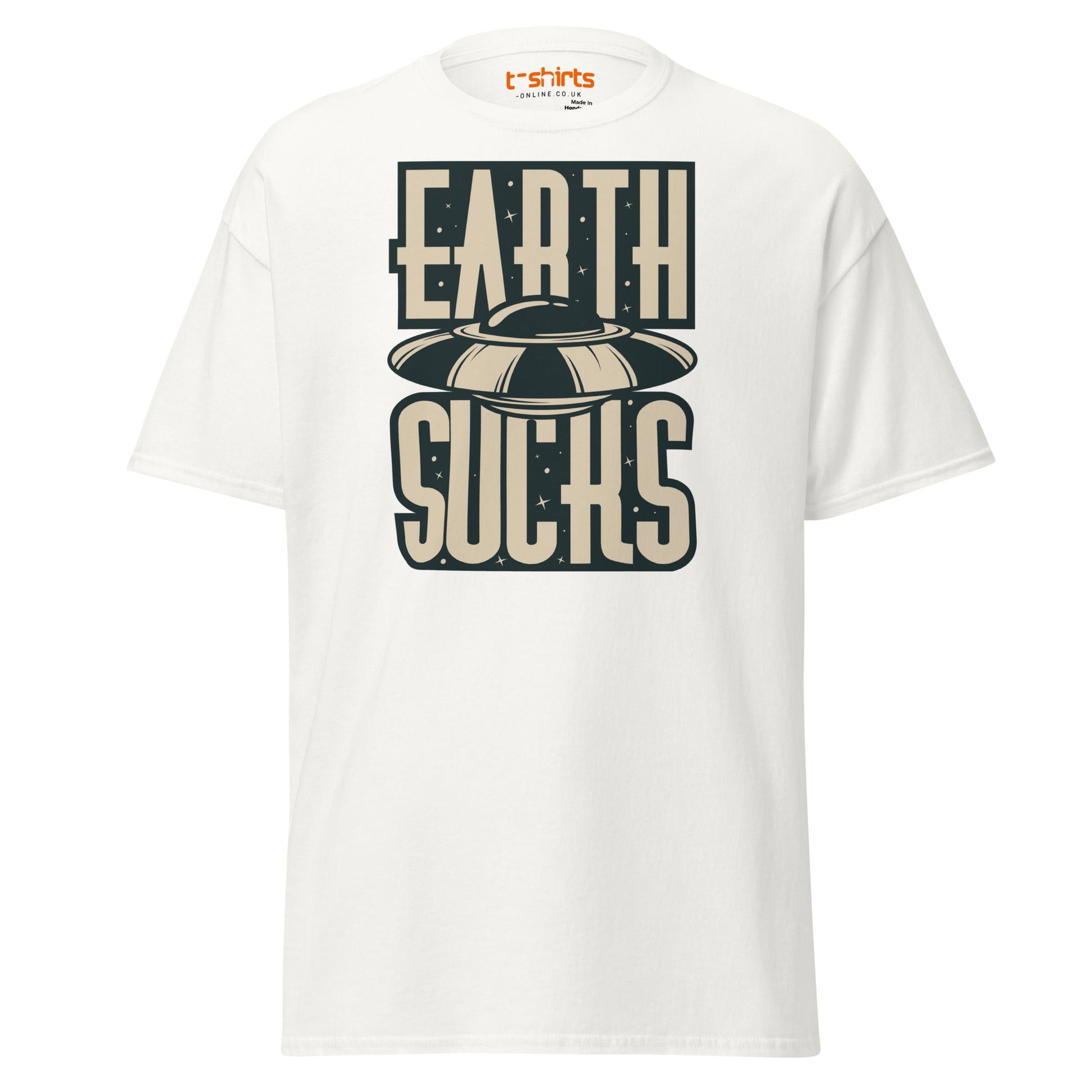 Earth Sucks T-Shirt | Funny UFO Alien Graphic Tee - White - T-Shirts Online