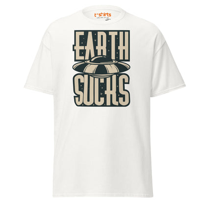 Earth Sucks T-Shirt | Funny UFO Alien Graphic Tee - White - T-Shirts Online