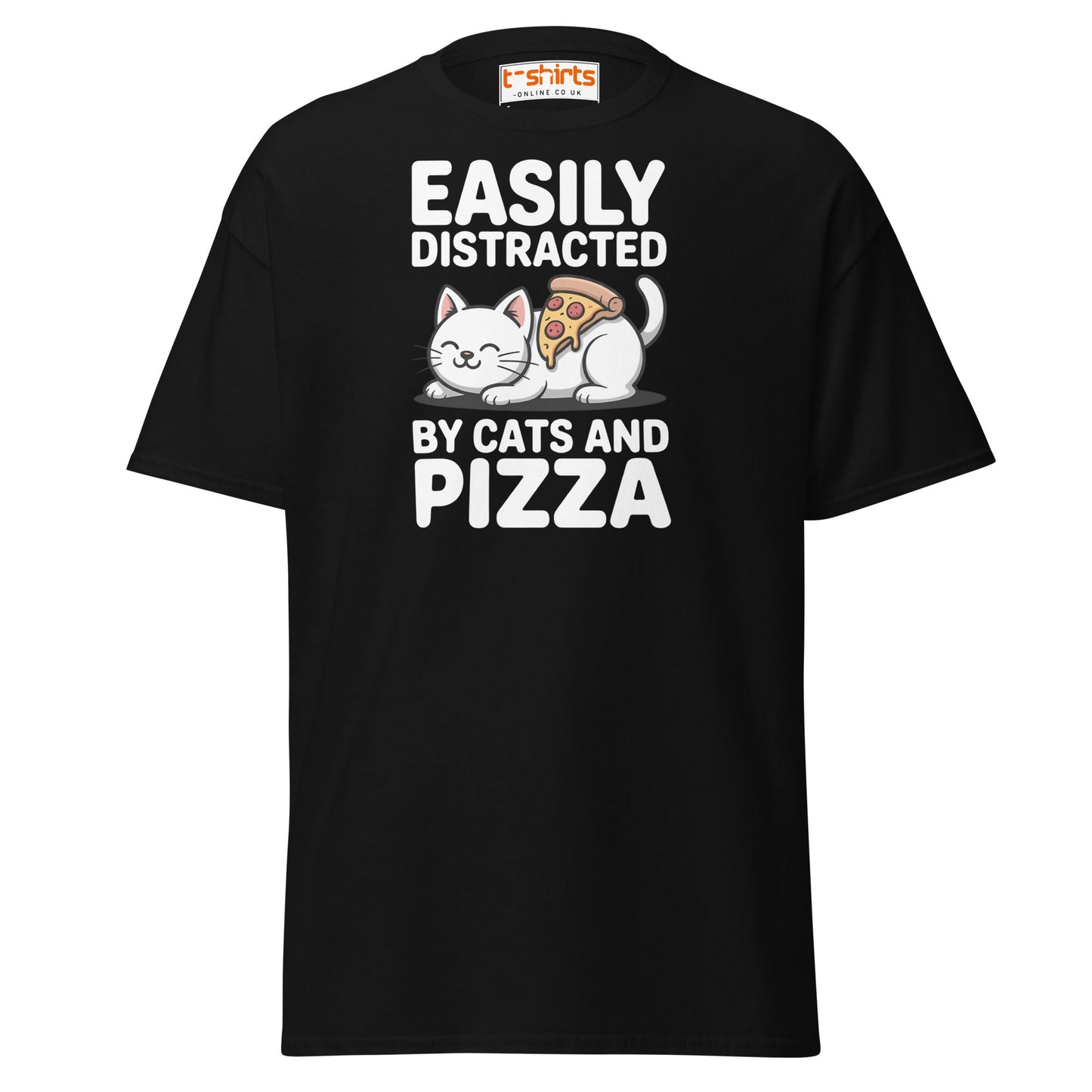 Easily Distracted by Cats and Pizza T-Shirt - Black - T-Shirts Online