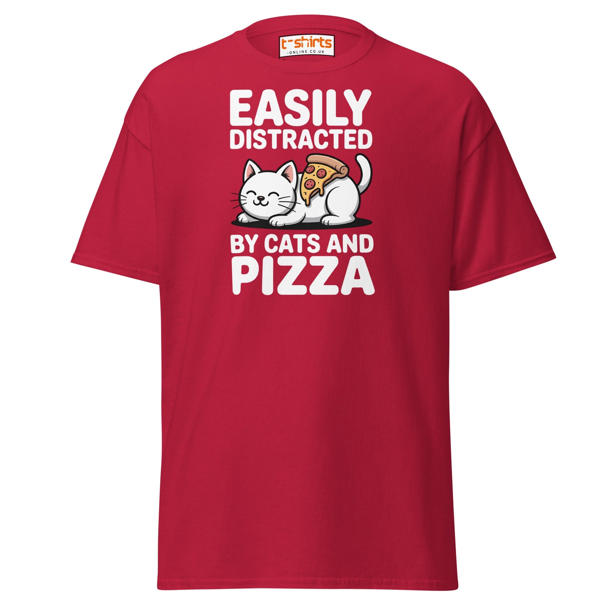 Easily Distracted by Cats and Pizza T-Shirt - Cardinal - T-Shirts Online