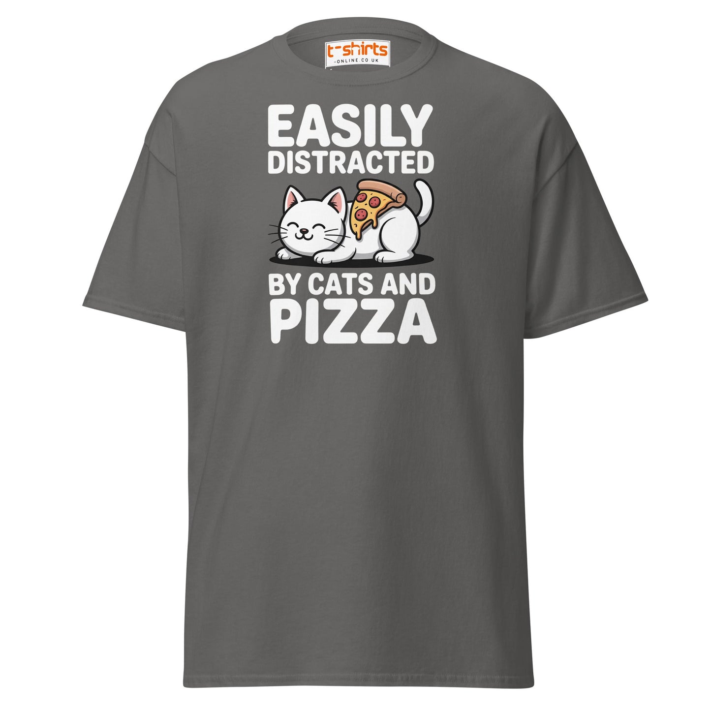 Easily Distracted by Cats and Pizza T-Shirt - Charcoal - T-Shirts Online