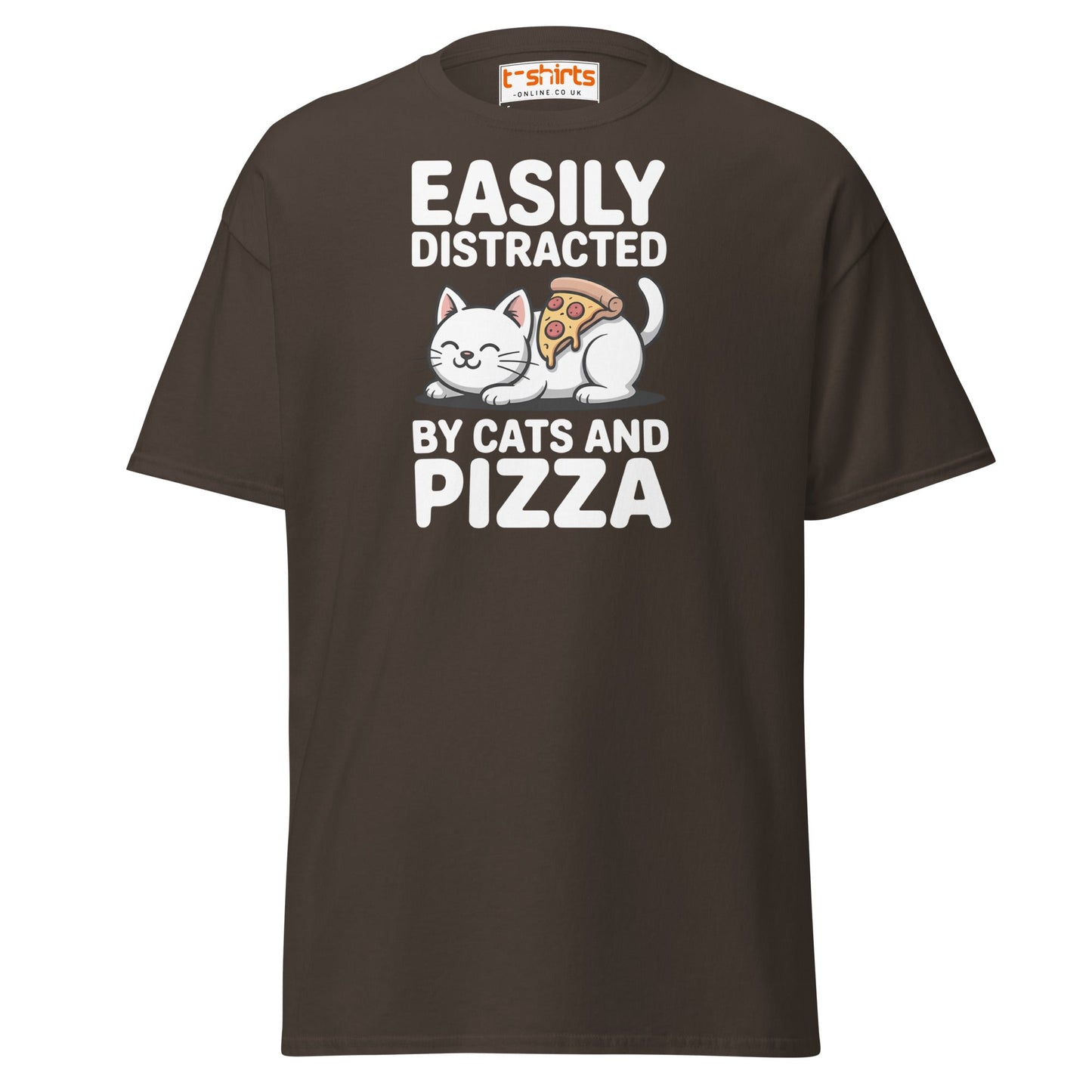 Easily Distracted by Cats and Pizza T-Shirt - Dark Chocolate - T-Shirts Online