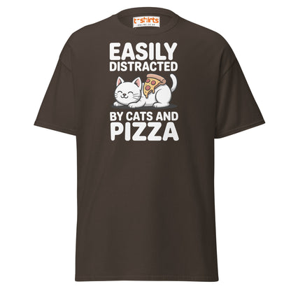 Easily Distracted by Cats and Pizza T-Shirt - Dark Chocolate - T-Shirts Online