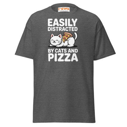 Easily Distracted by Cats and Pizza T-Shirt - Dark Heather - T-Shirts Online