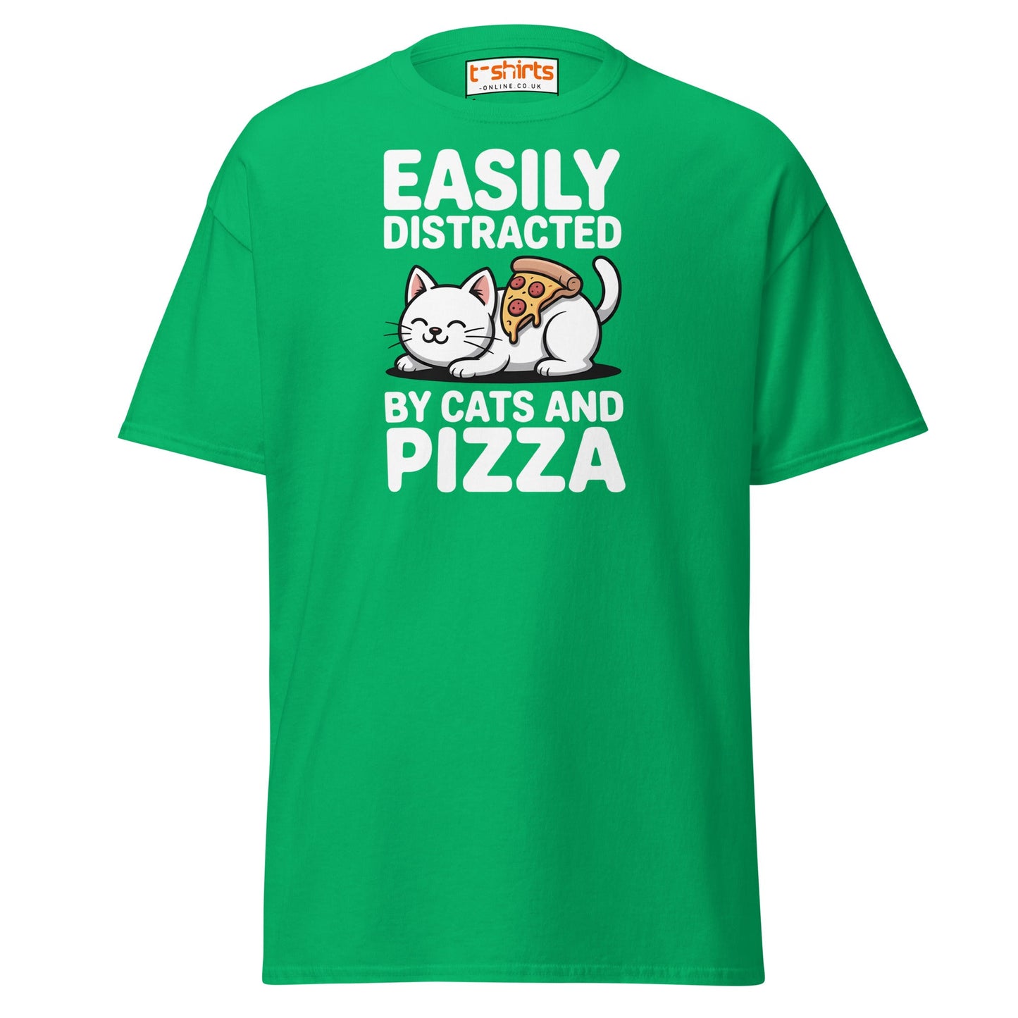Easily Distracted by Cats and Pizza T-Shirt - Irish Green - T-Shirts Online