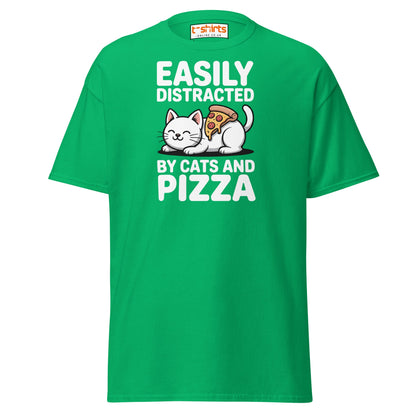 Easily Distracted by Cats and Pizza T-Shirt - Irish Green - T-Shirts Online