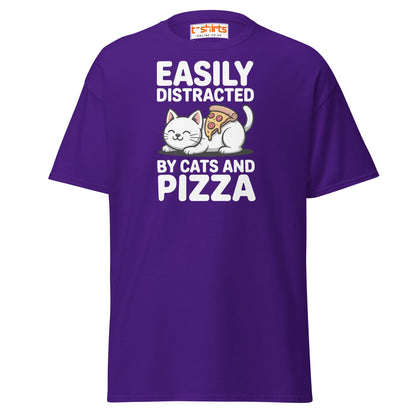 Easily Distracted by Cats and Pizza T-Shirt - Purple - T-Shirts Online