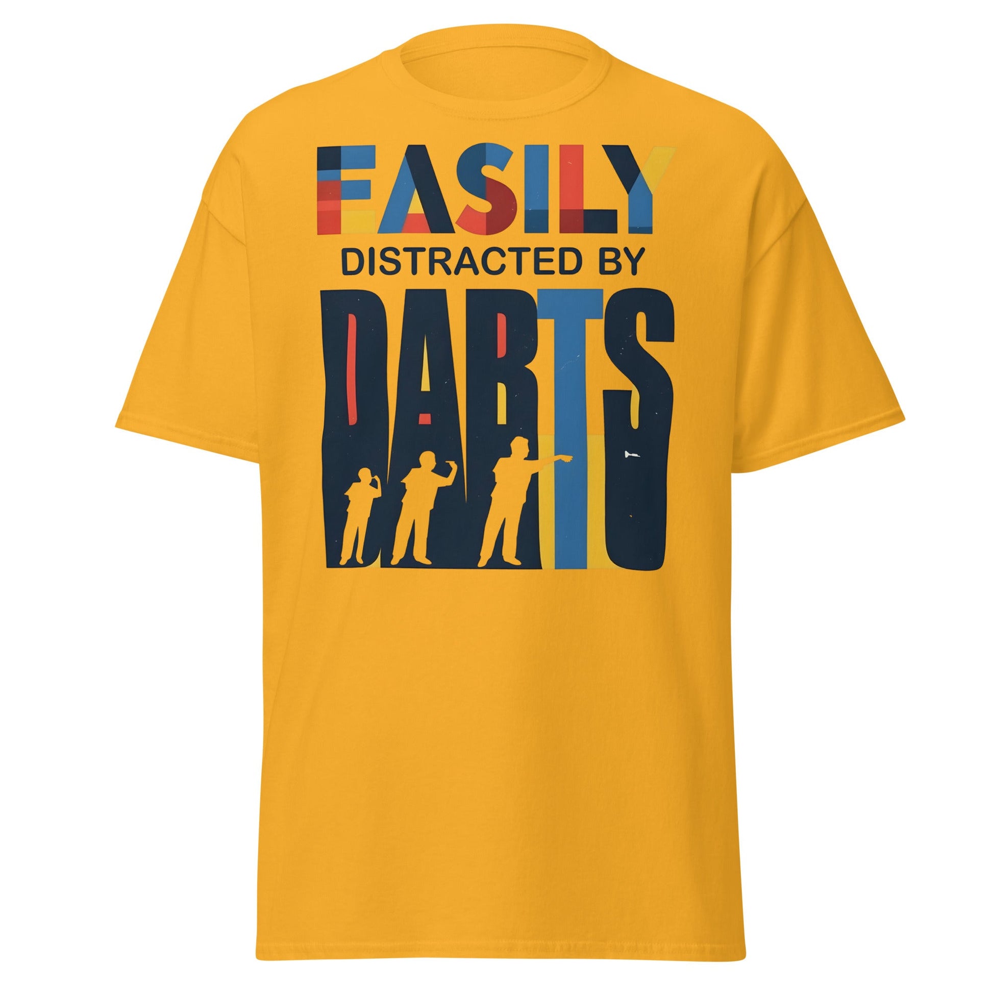 Easily Distracted by Darts T-Shirt - Funny Dart Player Tee - Gold - T-Shirts Online