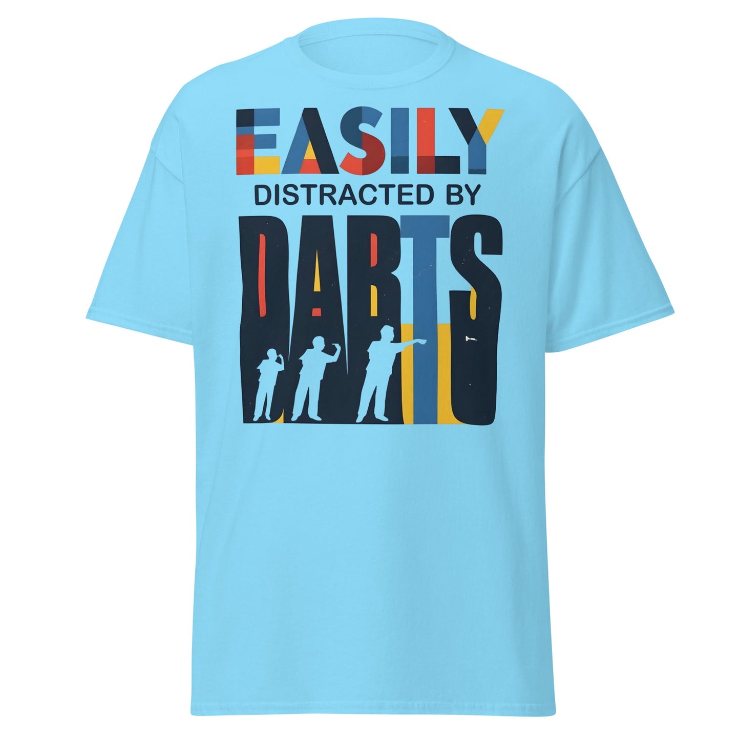Easily Distracted by Darts T-Shirt - Funny Dart Player Tee - Sky - T-Shirts Online