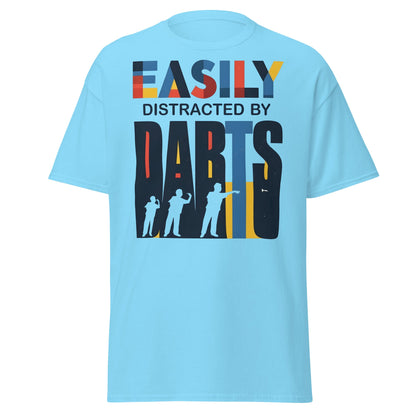Easily Distracted by Darts T-Shirt - Funny Dart Player Tee - Sky - T-Shirts Online